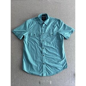 St John's Bay Men's Shirt Short Sleeve Quick Dri Terra Tek Green Medium M UPF 30